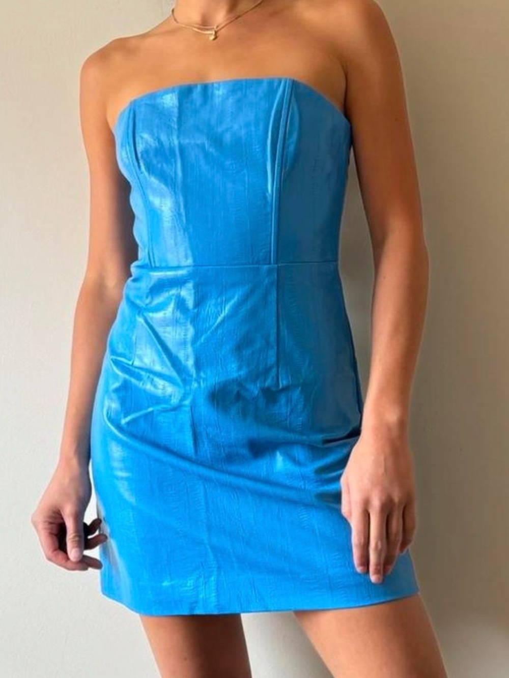 Rotate Birger Christensen Faux Leather Light Blue Mini Dress US size 4